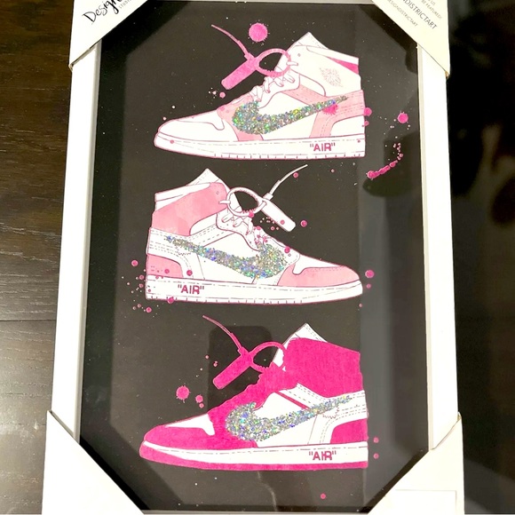 DESIGN DISTRICT STUDIO Wall Art Print Nike Air Sneakers 10x15 Black Pink Glitter - Picture 1 of 5